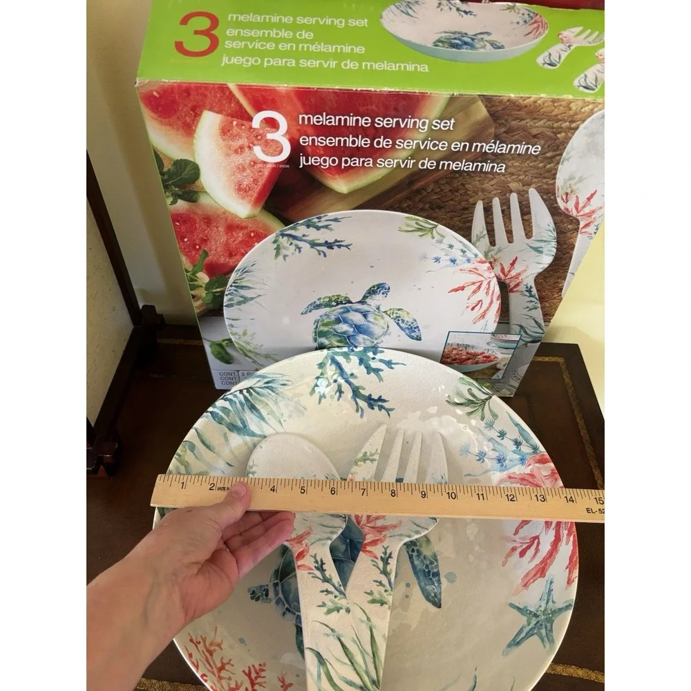3 Melamine Serving Set Sea Turtle Serving Bowl Serving Utensils Summer Picnic